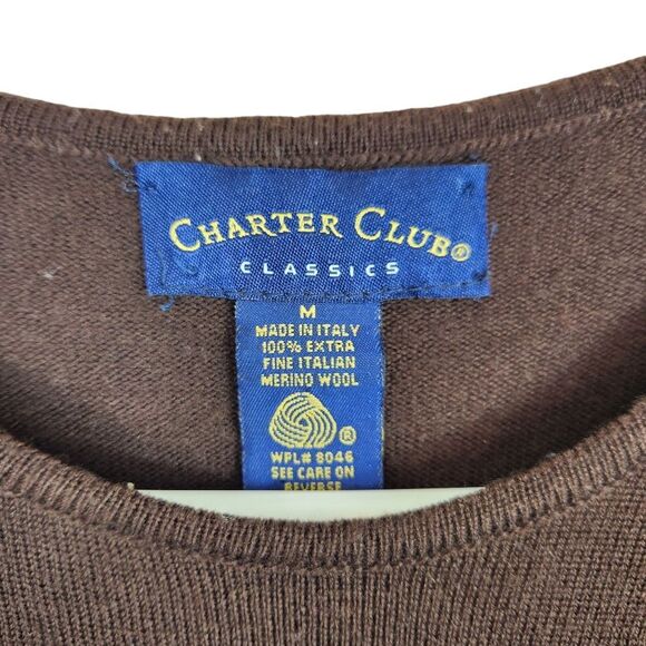 Charter Club Classics Extra Fine Merino Wool Brown Pullover Scoop Neck Sweater M - Picture 2 of 4